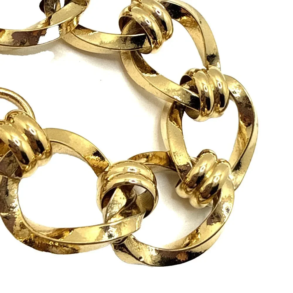 Vintage Chunky Gold Tone Chain Bracelet Wide Heavy Statement 7.5